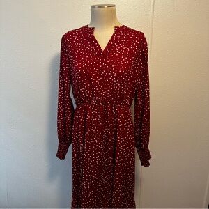 SHEIN Red Long Sleeve Polka Dot Dress